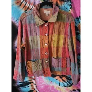 Resort Wear North Woven Art To Wear Rainbow Button Down Jacket Cotton Vtg Medium